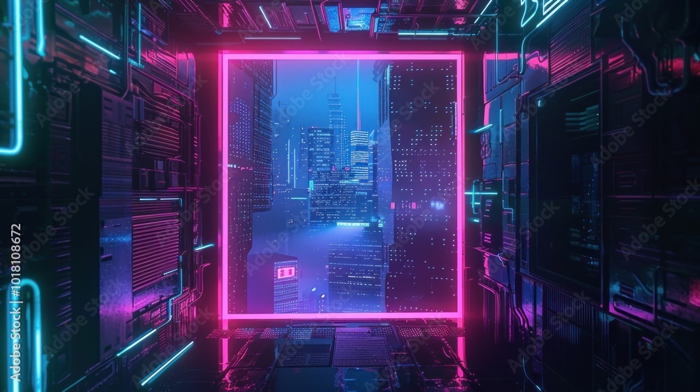 Neon Cityscape Through Portal Neon Cityscape Through Portal