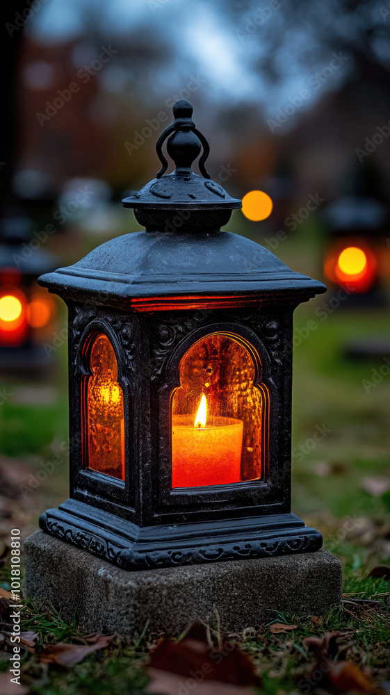 Decorative lanterns on a cemetery with candles inside Decorative lanterns on a cemetery with candles inside