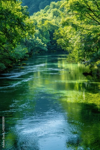 Tranquil River Flowing Through Verdant Forest