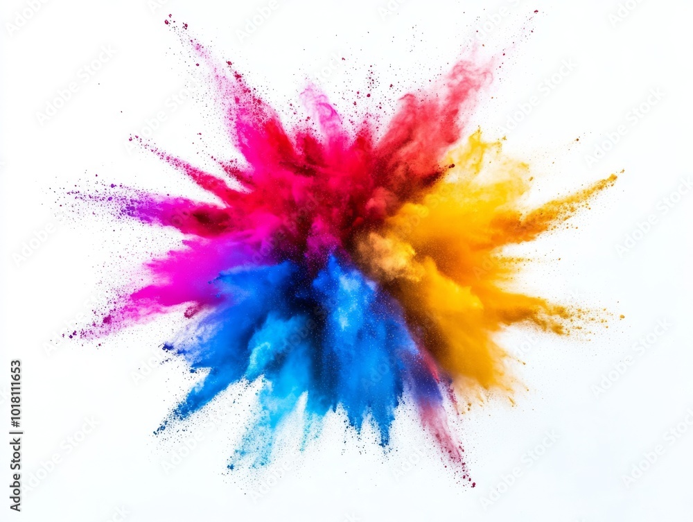 2408 66.A vibrant explosion of colored powder in mid-air, featuring dynamic bursts of red, blue, yellow, and purple. The colorful particles fan out in all directions against a clean white background, 2408 66.A vibrant explosion of colored powder in mid-air, featuring dynamic bursts of red, blue, yellow, and purple. The colorful particles fan out in all directions against a clean white background,