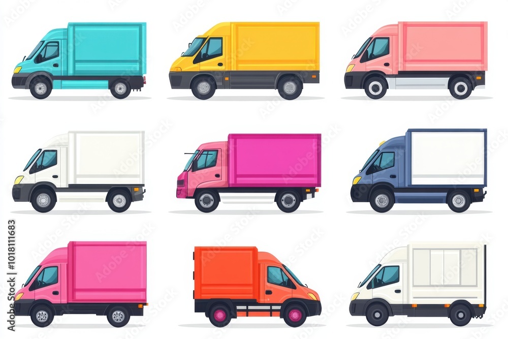 Delivery Truck icon set. Express delivery trucks icons. Fast shipping truck. Free delivery 24 hours. Logistic trucking sign Delivery Truck icon set. Express delivery trucks icons. Fast shipping truck. Free delivery 24 hours. Logistic trucking sign