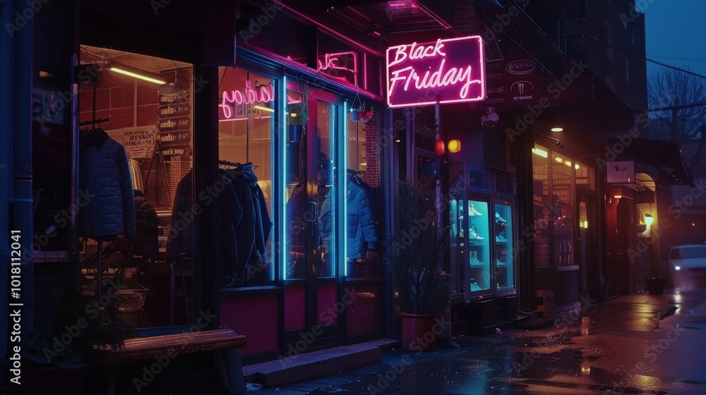 Black Friday Night Shopping on Busy City Street Black Friday Night Shopping on Busy City Street