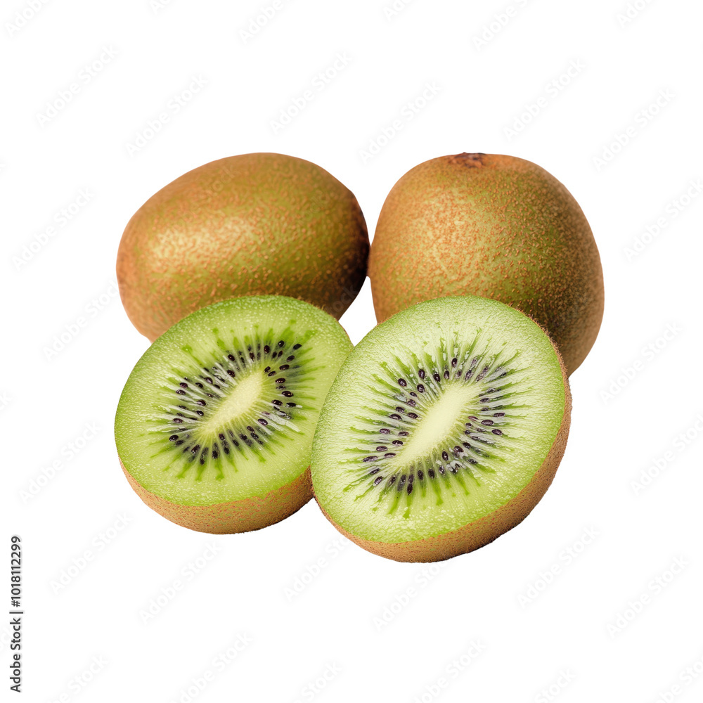Fresh Whole and Cut Kiwi Fruit Isolated on White Background Fresh Whole and Cut Kiwi Fruit Isolated on White Background