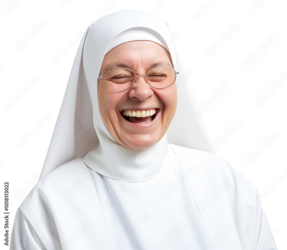 PNG Nun laughing white white background. PNG Nun laughing white white background.