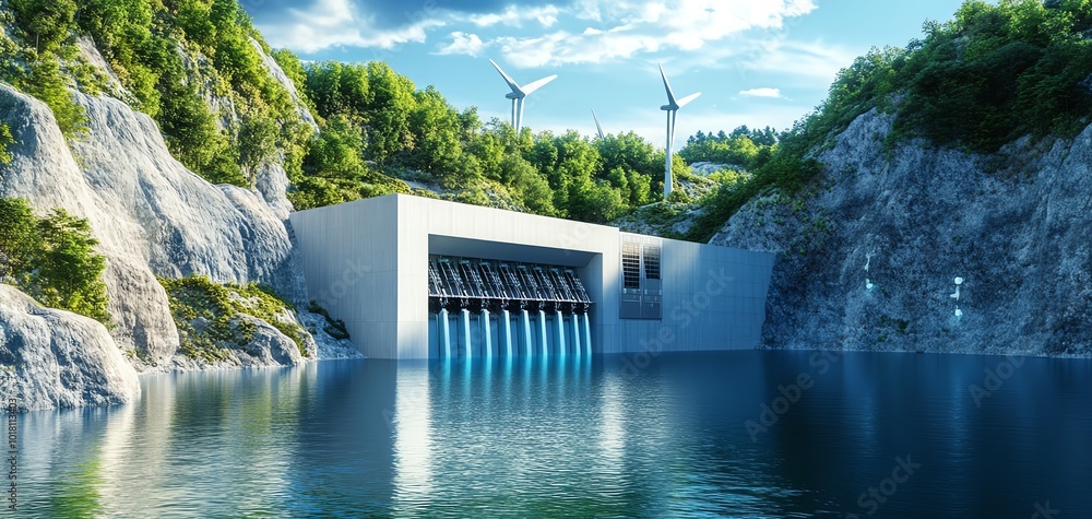 Fototapeta premium Hydroelectric dam with clear water.