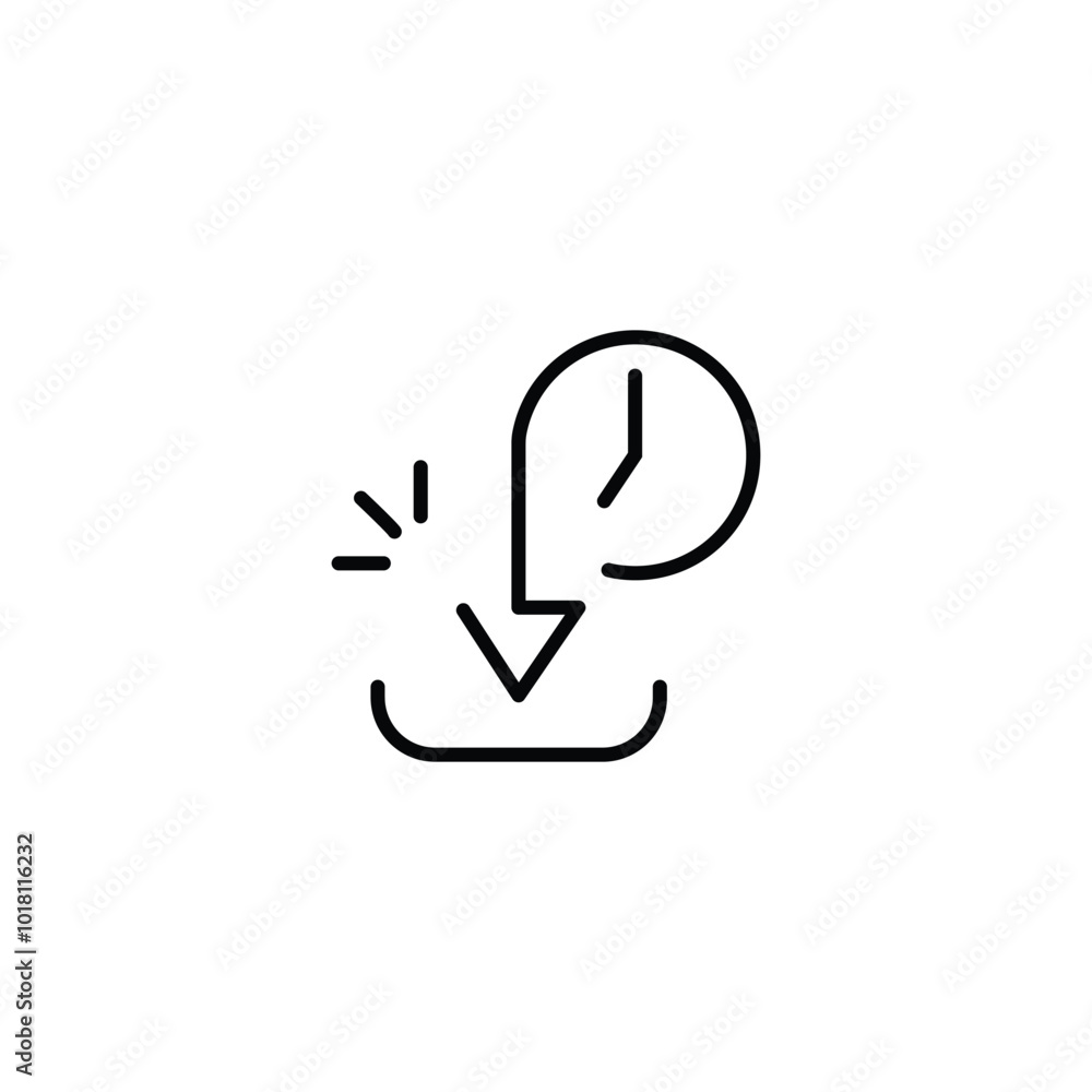 download time icon, file inbox, upload button with clock, thin line web symbol on white background - editable stroke vector illustration download time icon, file inbox, upload button with clock, thin line web symbol on white background - editable stroke vector illustration