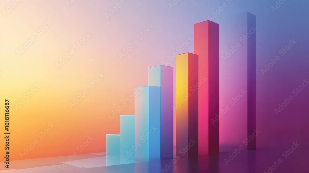 Abstract bar chart with colorful bars rising, set against a gradient background, business concept Abstract bar chart with colorful bars rising, set against a gradient background, business concept