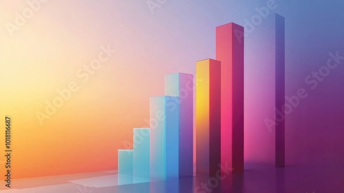 Abstract bar chart with colorful bars rising, set against a gradient background, business concept