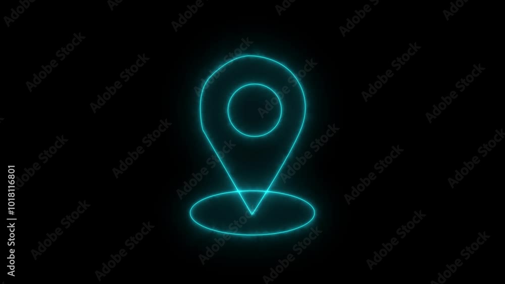Neon Location icon on black  background. Glowing animated Location symbol.