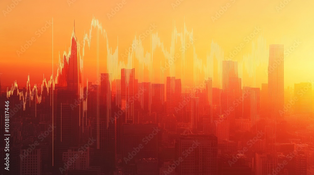 An abstract financial graph with upward and downward trends, overlaid on a cityscape at sunset, representing economic growth and decline. An abstract financial graph with upward and downward trends, overlaid on a cityscape at sunset, representing economic growth and decline.