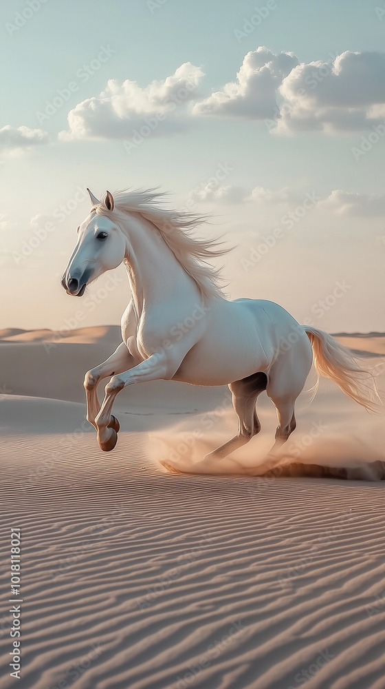 White Horse Running in the Desert – High-Resolution Photo White Horse Running in the Desert – High-Resolution Photo