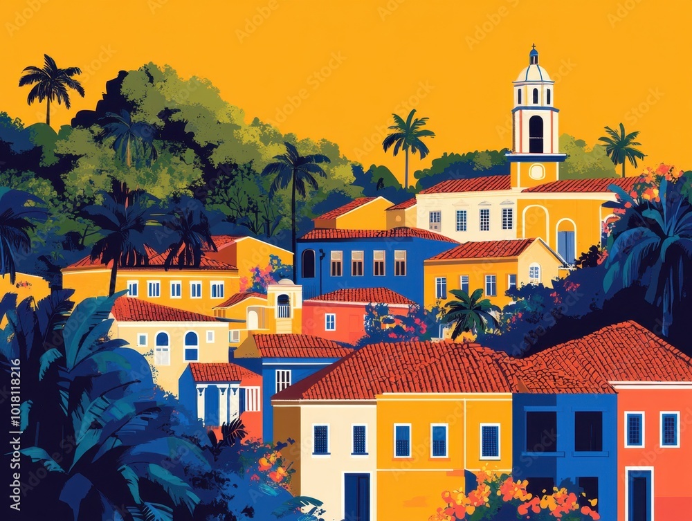 Flat Illustration of Olinda with Baroque Architecture and Carnival Spirit
