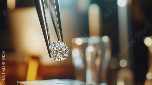 Wallpaper Mural Close-up of a loose diamond held by tweezers, set against a soft-focus workbench Torontodigital.ca