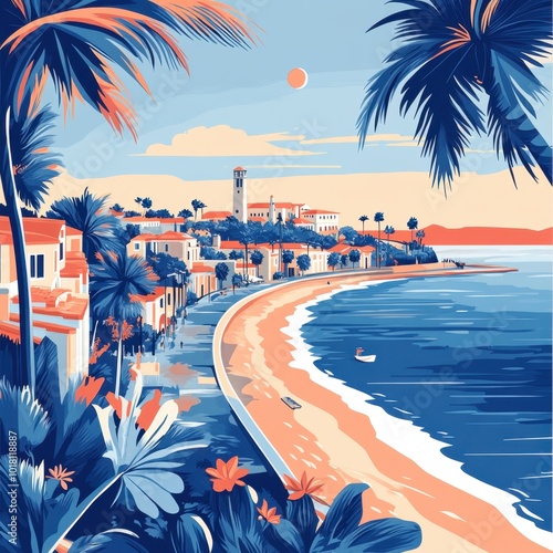 Obraz na płótnie Flat Illustration of San Diego with Beachfront Promenades and Naval Heritage
w salonie