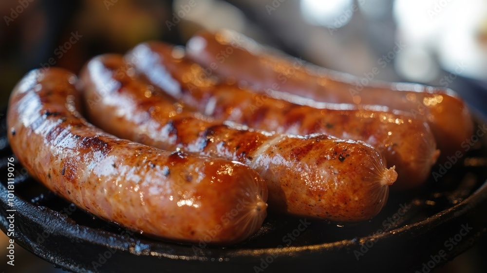 Grilled Sausages on a Cast Iron Grill Grilled Sausages on a Cast Iron Grill