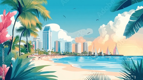 Obraz na płótnie Flat Illustration of San Diego with Beachfront Promenades and Naval Heritage
w salonie