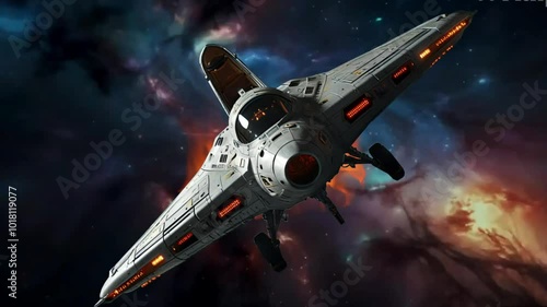 A spaceship traveling through galactic space and time.