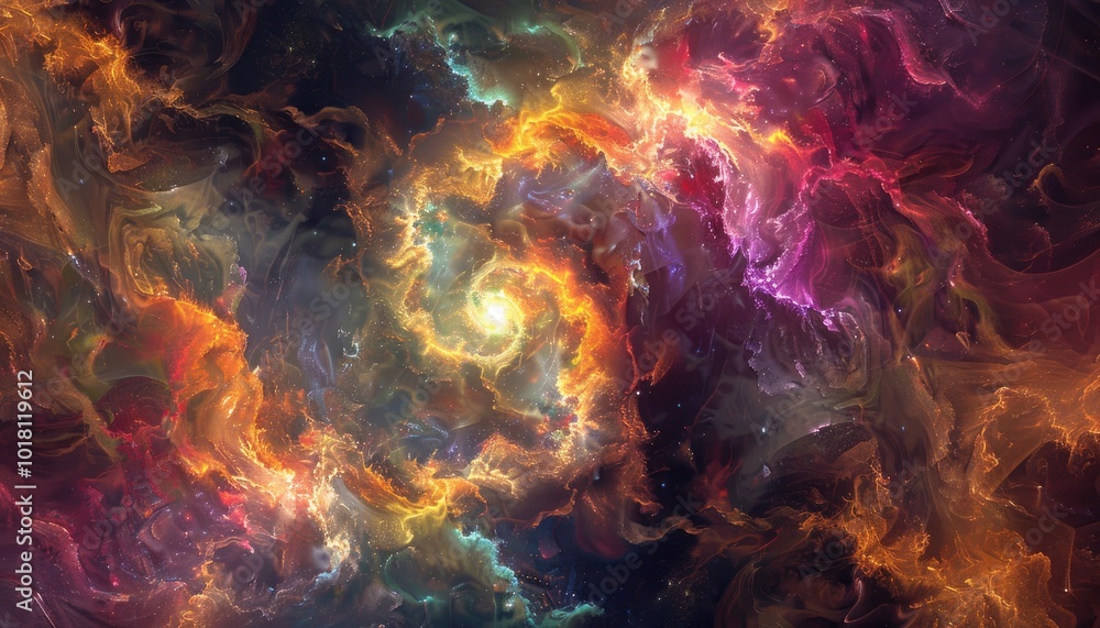 Abstract Cosmic Nebula with Swirling Gaseous Structures and a Bright Central Core Abstract Cosmic Nebula with Swirling Gaseous Structures and a Bright Central Core