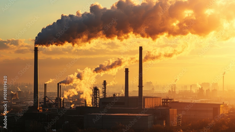 Close-up of smoke billowing from a factory chimney, with industrial structures in the background, symbolizing pollution and environmental concerns. Close-up of smoke billowing from a factory chimney, with industrial structures in the background, symbolizing pollution and environmental concerns.