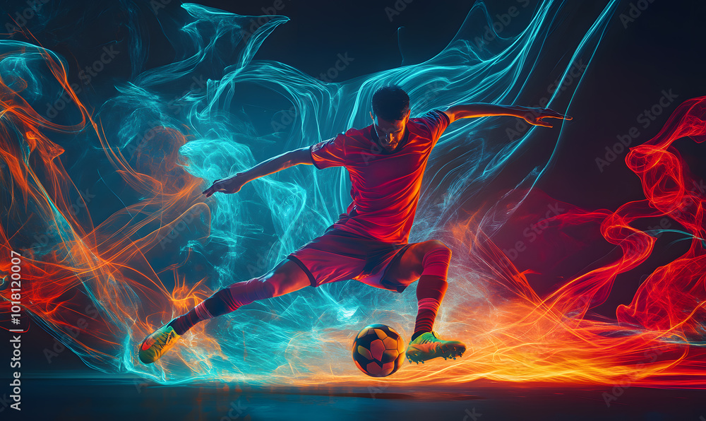 Dynamic Neon Football Action with Futuristic Geometric Patterns and Vibrant Light Trails for High-Energy Sports Advertising Backgrounds Dynamic Neon Football Action with Futuristic Geometric Patterns and Vibrant Light Trails for High-Energy Sports Advertising Backgrounds