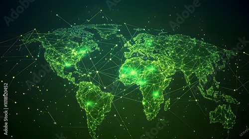 
Map of the planet. Global social network. Future. Vector.Green futuristic background with planet Earth. Internet and technology. Floating Green plexus geometric background.