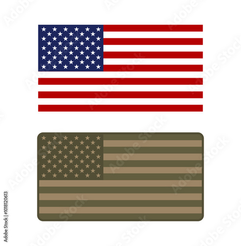 Set of American flag in regular and military versions. Vector illustration.