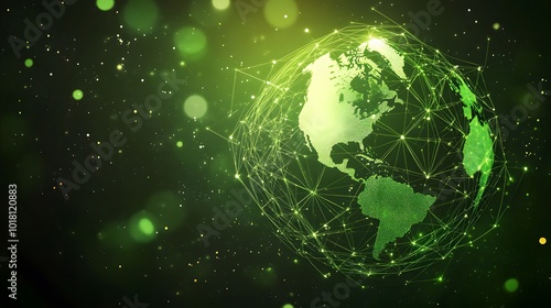 
Map of the planet. Global social network. Future. Vector.Green futuristic background with planet Earth. Internet and technology. Floating Green plexus geometric background.