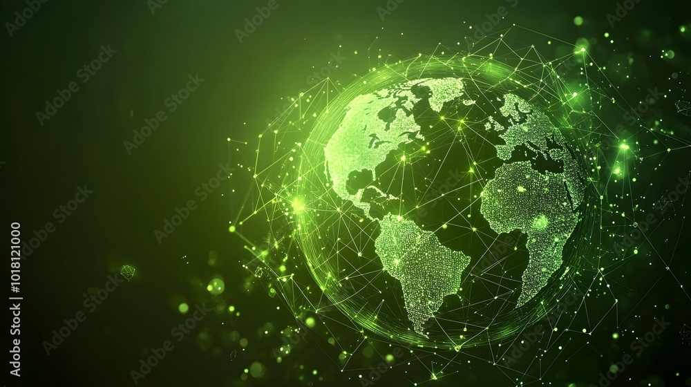 
Map of the planet. Global social network. Future. Vector.Green futuristic background with planet Earth. Internet and technology. Floating Green plexus geometric background.