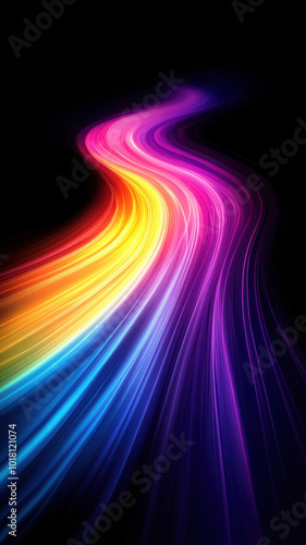 Vibrant Abstract Curved Shapes on Black