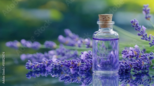 Lavender Essential Oil Bottle with Flowers