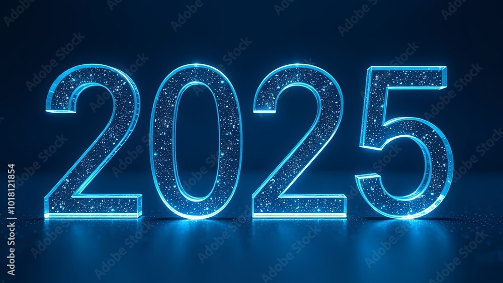 Glowing blue number 2025 on a dark blue backgrount. 2025 happy new year concept Glowing blue number 2025 on a dark blue backgrount. 2025 happy new year concept