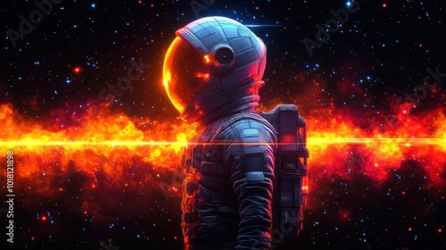 Astronaut in Space with Fiery Nebula