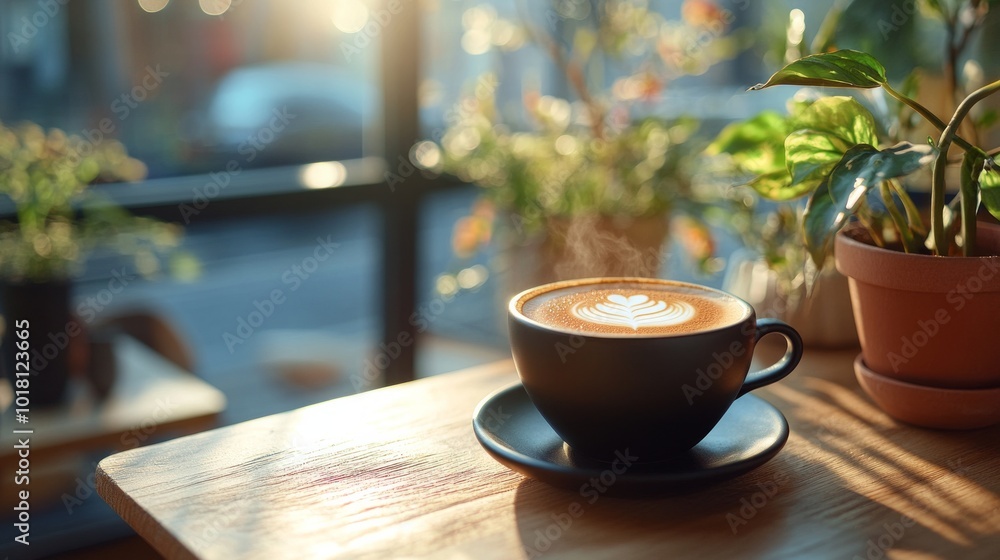 cup of coffee on the table in a family cafe early in the morning cup of coffee on the table in a family cafe early in the morning