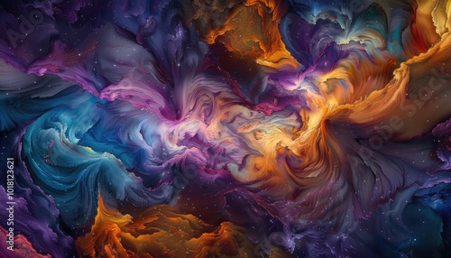 Abstract Cosmic Nebula with Swirling Colors and Glowing Stars
