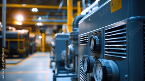 auxiliary illustrated through a close-up of a backup generator powering essential equipment during a power outage in a facility