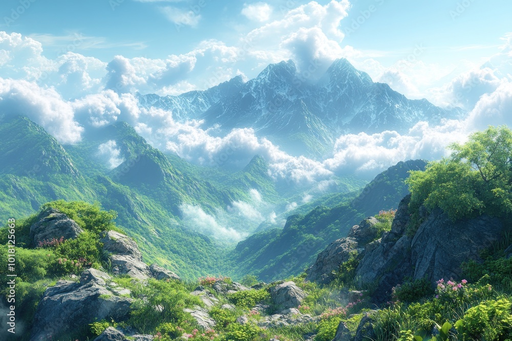 Majestic Mountain Peaks Amidst Clouds Majestic Mountain Peaks Amidst Clouds