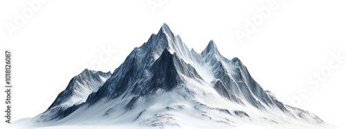 Snow-covered mountain peaks, isolated on transparent cutout background
 photo