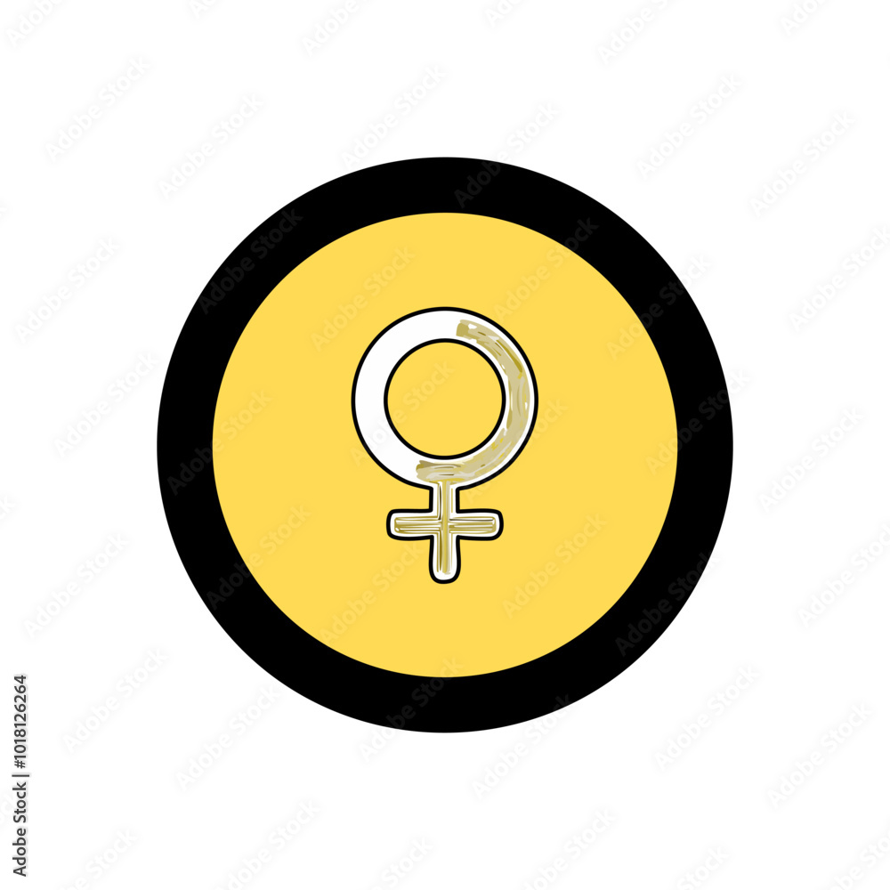 Female gender symbol in yellow circle on white background Female gender symbol in yellow circle on white background