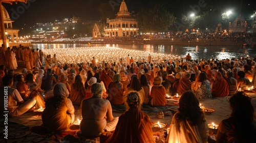 Ganges Aarti Festival .A sense of unity and shared spirituality pervades the gathering, as people from all walks of life come together to connect with their faith and seek blessings from the divine ri photo