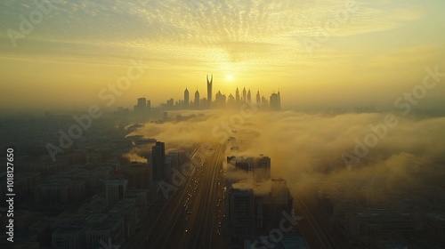 Drone shot King Fahad Road in Riyadh capital city of Saudi Arabia