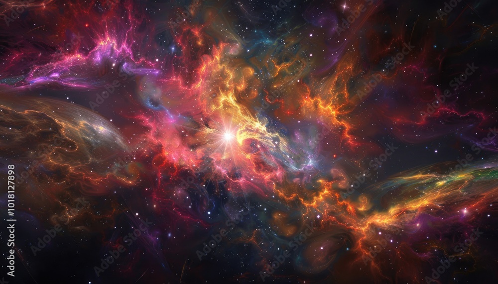 Fototapeta premium Cosmic Nebula with Bright Stars and Glowing Gas Clouds