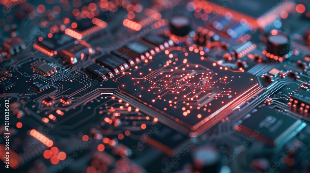 Close-up of a Circuit Board with Glowing Lights Close-up of a Circuit Board with Glowing Lights