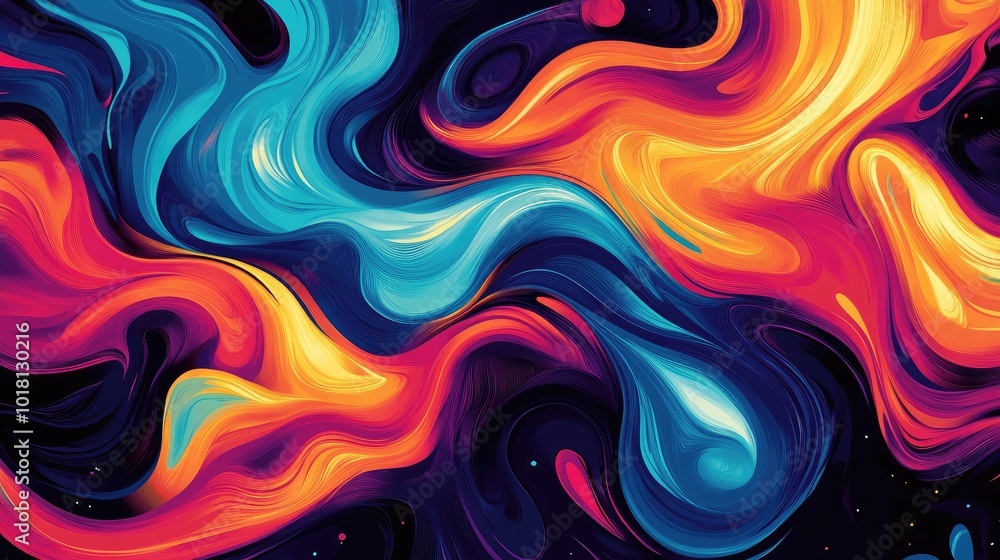 Dynamic swirling lines in vibrant colors, creating a sense of movement and energy, dark background Dynamic swirling lines in vibrant colors, creating a sense of movement and energy, dark background