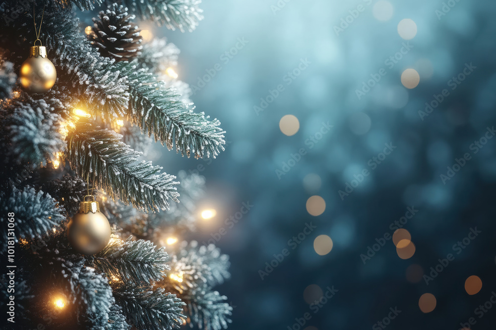 Festive Christmas Garland Bokeh Lights with Blue Backdrop Festive Christmas Garland Bokeh Lights with Blue Backdrop