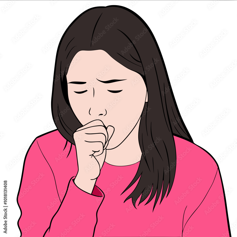 Young woman coughing with discomfort expression on white background Young woman coughing with discomfort expression on white background