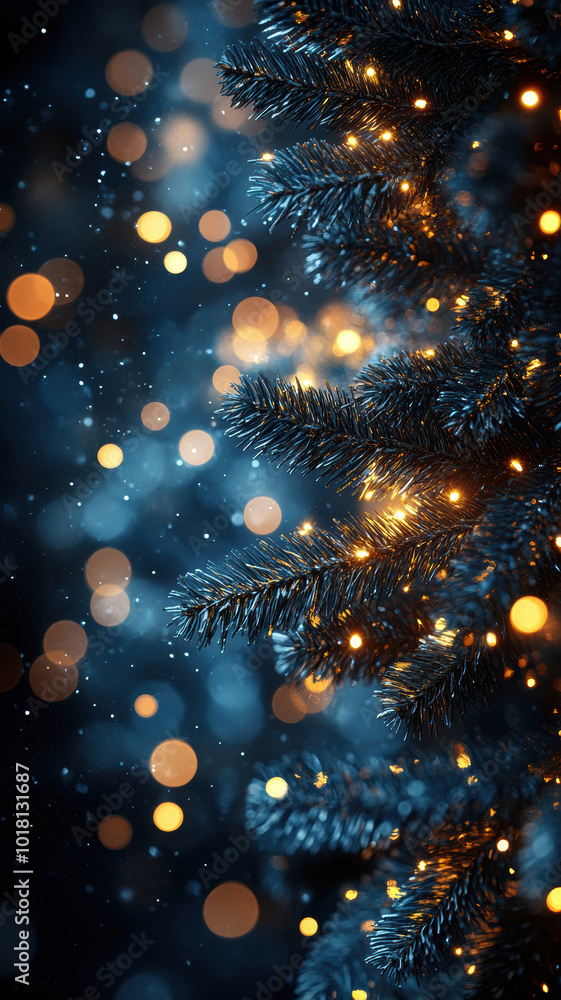 Shimmering Christmas Garland Lights on Dark Blue Shimmering Christmas Garland Lights on Dark Blue