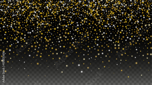 Gold Glitter Vector Texture on a Black. Golden Glow Pattern. Golden Christmas and New Year Snow. Golden Explosion of Confetti. Star Dust. Bokeh Abstract Twinkly Lights.