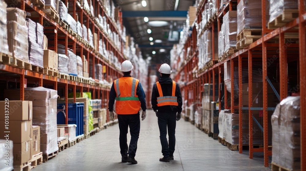 Two Workers Walking in a Warehouse Two Workers Walking in a Warehouse