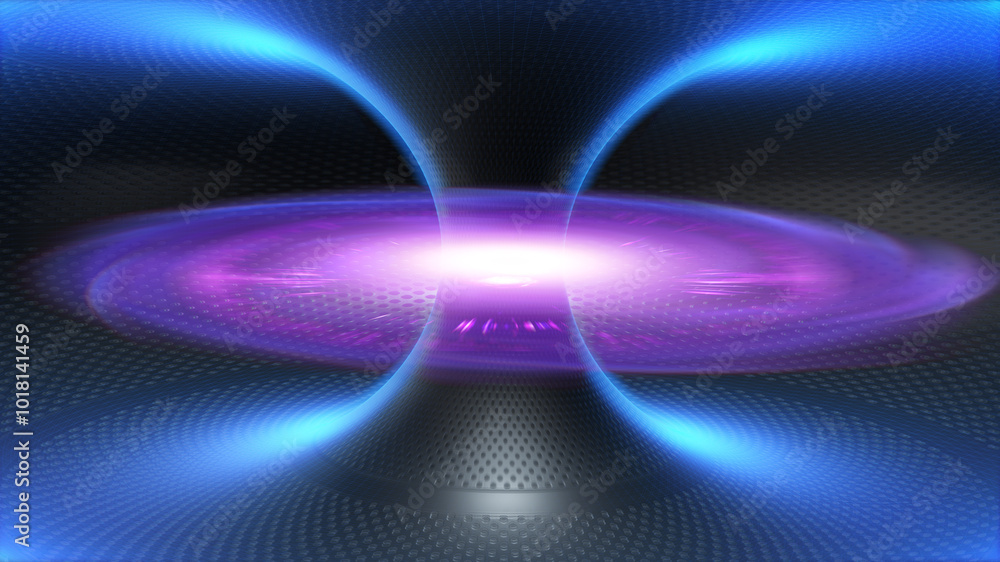 Tokamak Plasma Reactor with Blue and Purple Plasma Glow, Nuclear Fusion Concept Tokamak Plasma Reactor with Blue and Purple Plasma Glow, Nuclear Fusion Concept