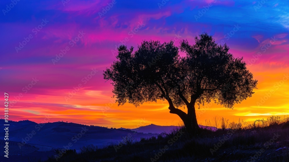 Silhouetted Tree Against a Vibrant Sunset Silhouetted Tree Against a Vibrant Sunset